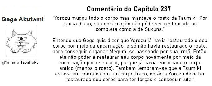 Comentário de Gege sobre a Yorozu encarnar